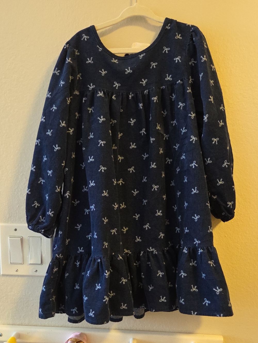 Cotton On Navy Blue Bow-Print Ruffled Hem Dress